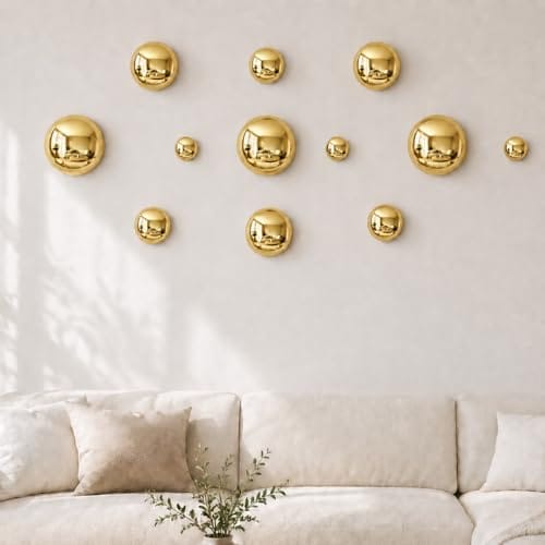 Wall Art – 12-Piece Electroplated Ball Design (2″ to 5″) Wall Decor for Sofa Background, Hallway & Hotel Interior