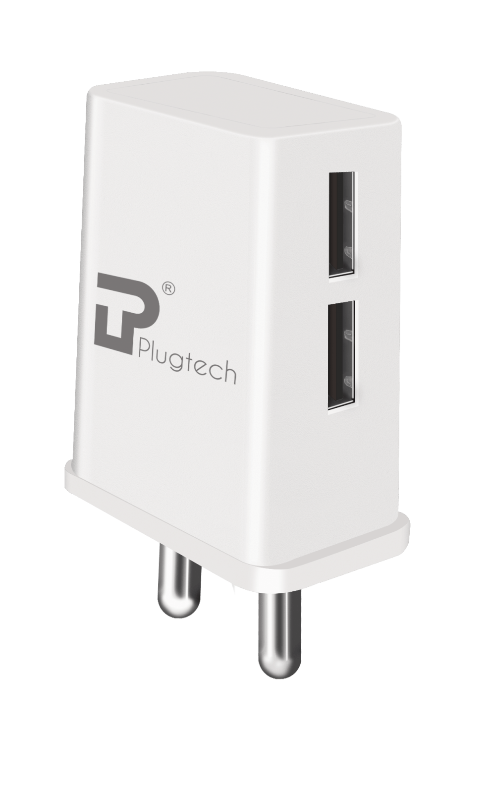 Plugtech 2.4A Dual Port USB Charger With Cable (White)