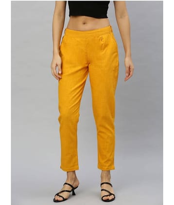 Yash Gallery Cotton Straight Women's Casual Pants ( Yellow )