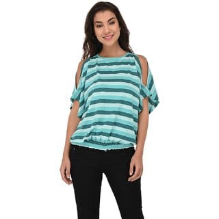 Purys Women Green Striped Regular Top