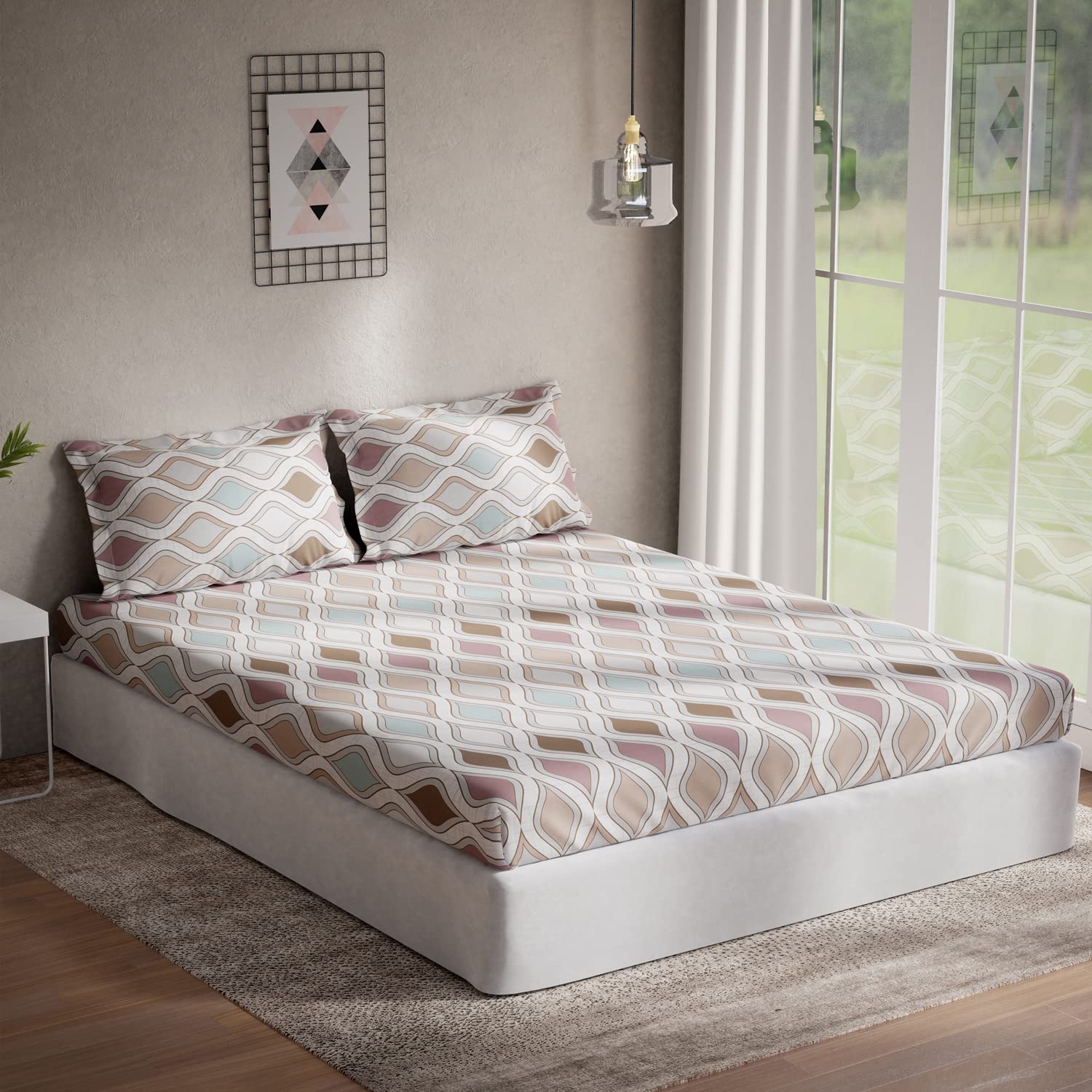 DDECOR - Sigma Collection 100% Cotton Ethnic Pattern 136TC Queen Bedsheet |224 CM X 254 CM| Brown