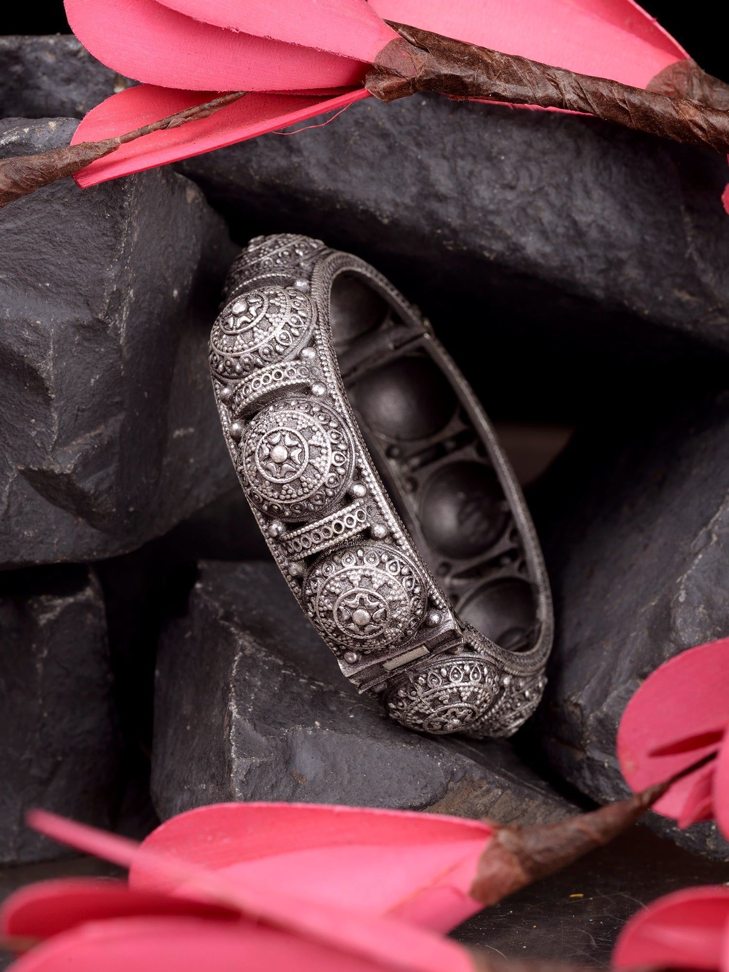 Oxidised Silver Plated Openable Kada Bracelet