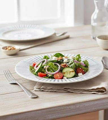 Table & Tale Premium Porcelain Salad Plate in Blue Pattern | Made in Sri Lanka | Scratch & Chip Resistant | Microwave & Dishwasher Safe | Ideal for Salads, Appetizers, Desserts, Side Dishes | Set of 2