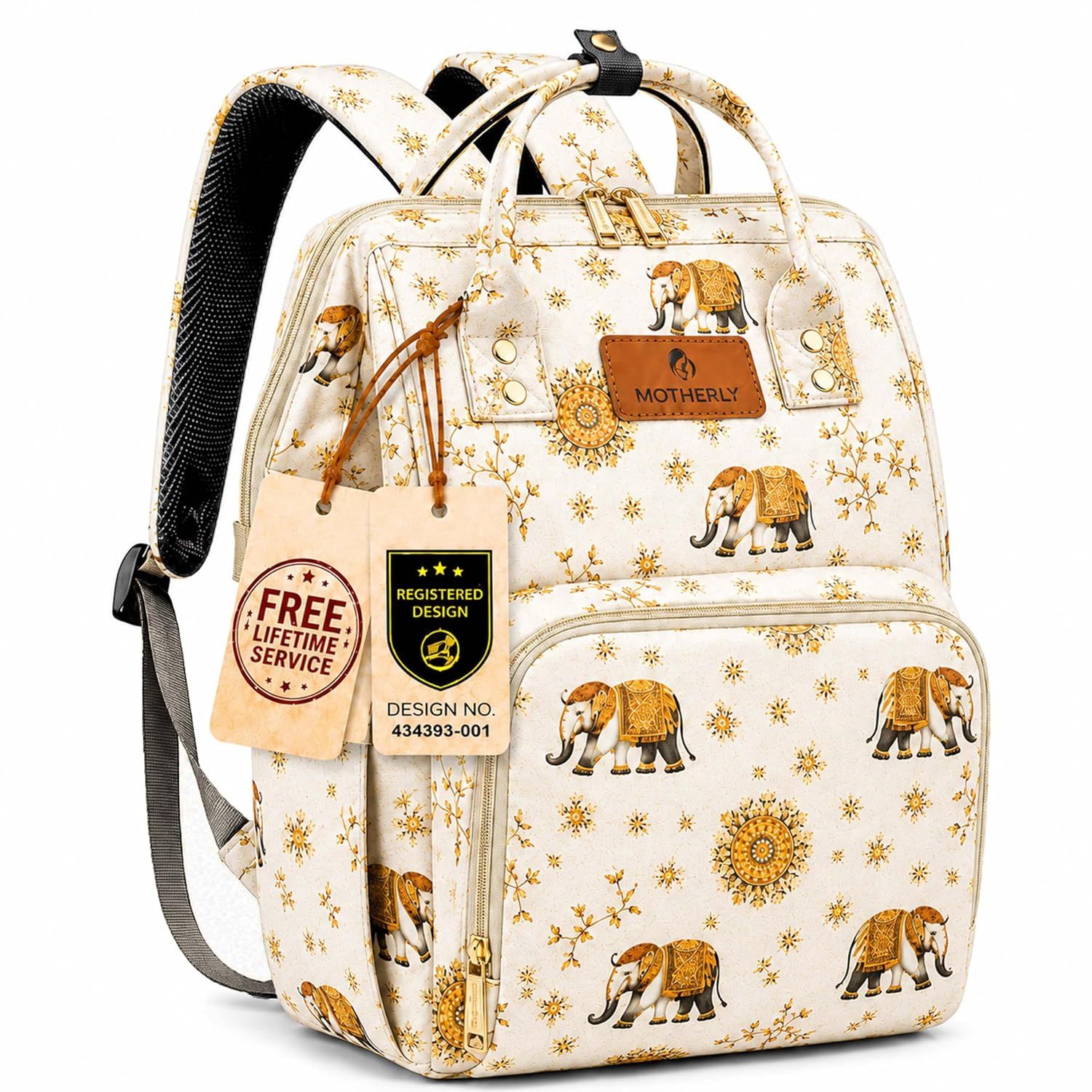 Motherly Patented Diaper Bag Backpack for Moms | Waterproof Baby Travel & Maternity Bag | Spacious Nappy Bag with Insulated Bottle Pockets & Warranty (Elegant Series) Motherly Patented Diaper Bag Backpack for Moms | Waterproof Baby Travel & Maternity Bag