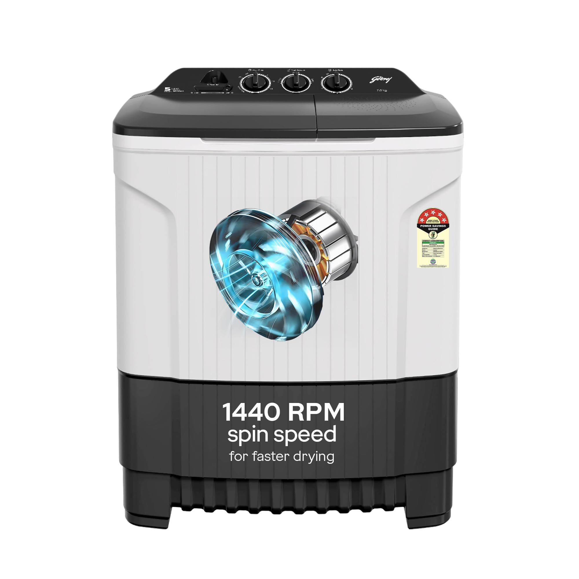 Godrej 7.5 Kg 5 Star, Trio Scrub Pulsator for Powerful scrub and Stain Removal, Toughened Glass Translucent Lid, Semi Automatic Top Load Washing Machine (WS EDGE CLS 75 5.0 PN2 GPGR, Graphite Grey) Godrej 7.5 Kg 5 Star, Trio Scrub Pulsator for Powerful s