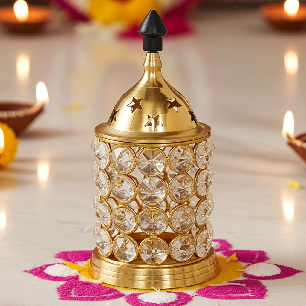 Brass Table Decor Oil Lamp Deep Jyoti No. 3  - Elegant Brass Oil Lamp for Home Temple, Height : 8 Inch (FMAS320 C)