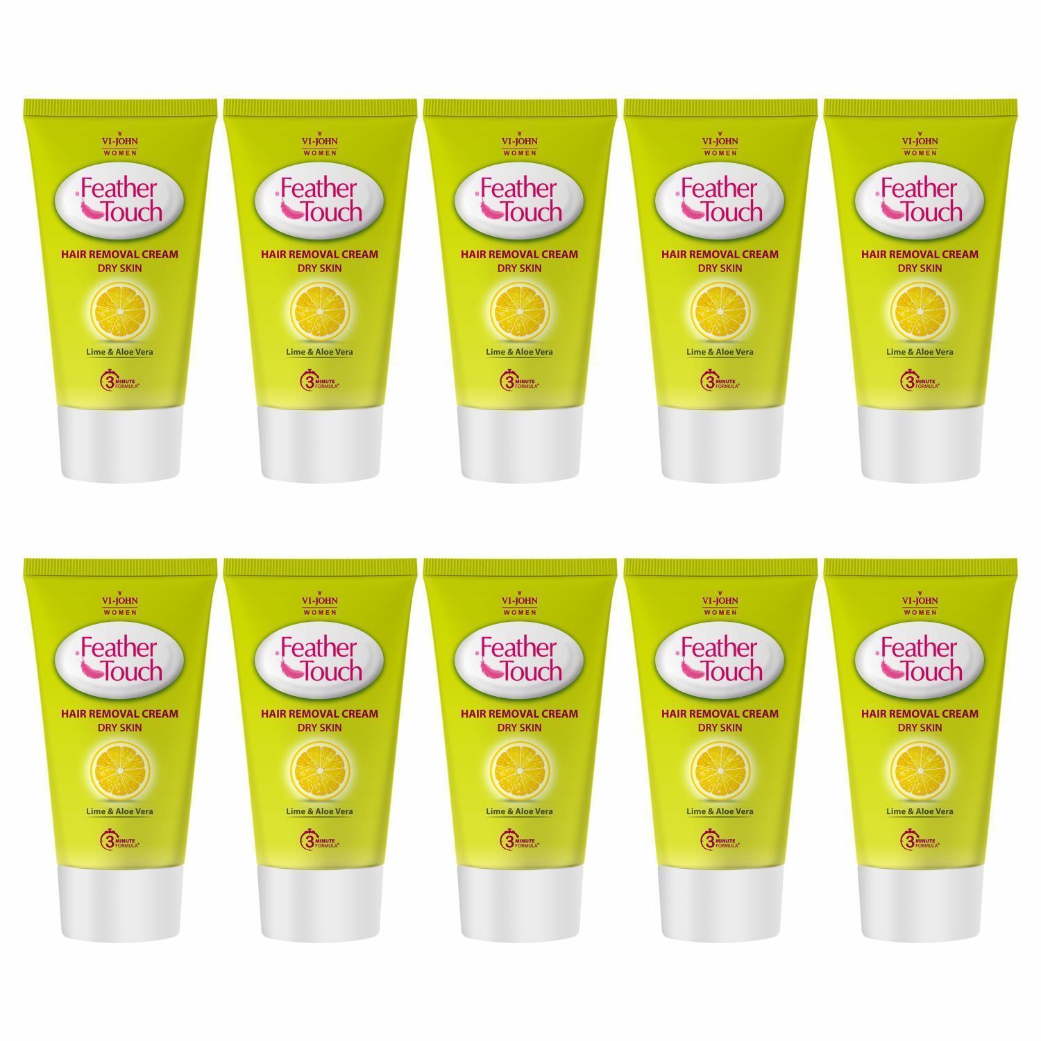 VI-JOHN Women Feather Touch Hair Removal Cream Lime & Aloevera 40g Each (Pack of 10)