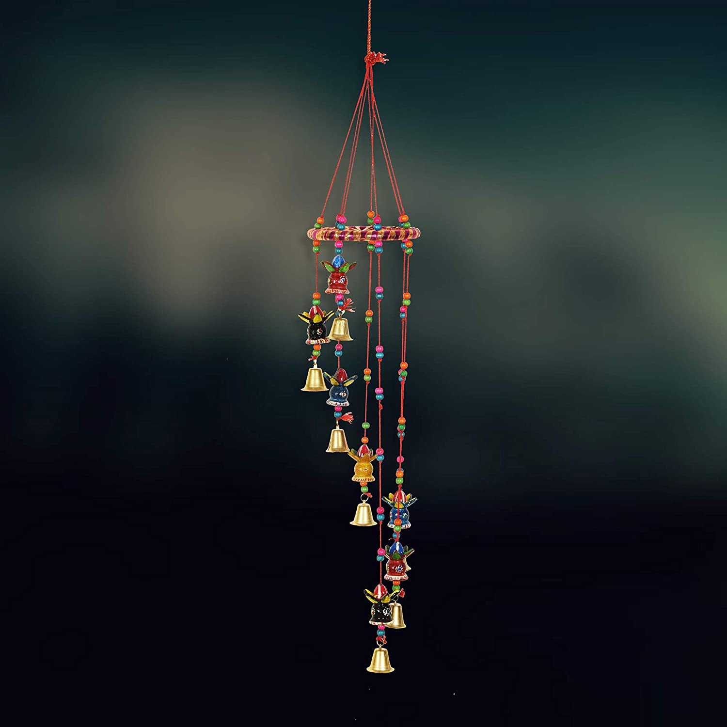 DreamKraft Kalash Design Round Jhoomar Wood Wind Chime (77 cm, Multicolor)