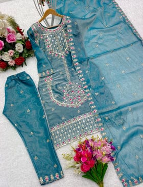 Designer Party Wear Top-Pent With Dupatta Set