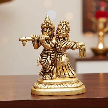 Brass Radha Krishna God Idol Statue � Handcrafted Religious Decor, Height : 3 Inch (BSMAS1739 B)