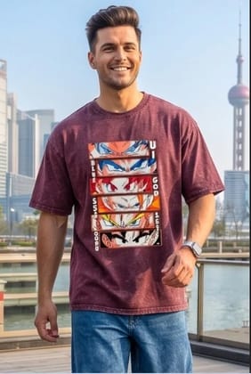 Hue Nox Men's Maroon Big Anime Eyes Graphic Oversized T-Shirt