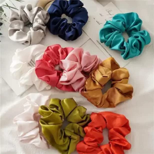 Elecsera Extra Large Scrunchie Satin Oversized Silk Scrunchy Hair Scrunchies Pack of 9 Rubber Band (Multicolor)