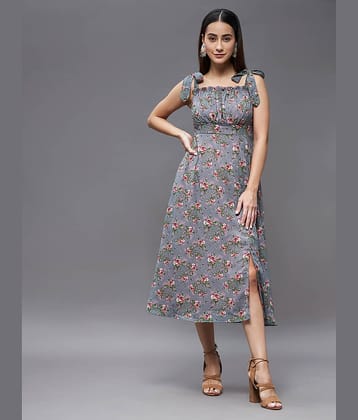 Miss Chase Women Georgette Printed Cut Out Dress ( Grey )