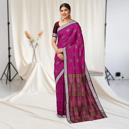Box patterned Bomkai silk Saree Box patterned Bomkai silk Saree