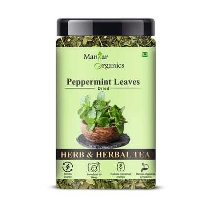 ManHar Organics Dried Peppermint Leaves Jar 125gm| Refreshing Herbal Tea & Culinary Use | 100% Natural & Edible | No Preservatives or Additives
