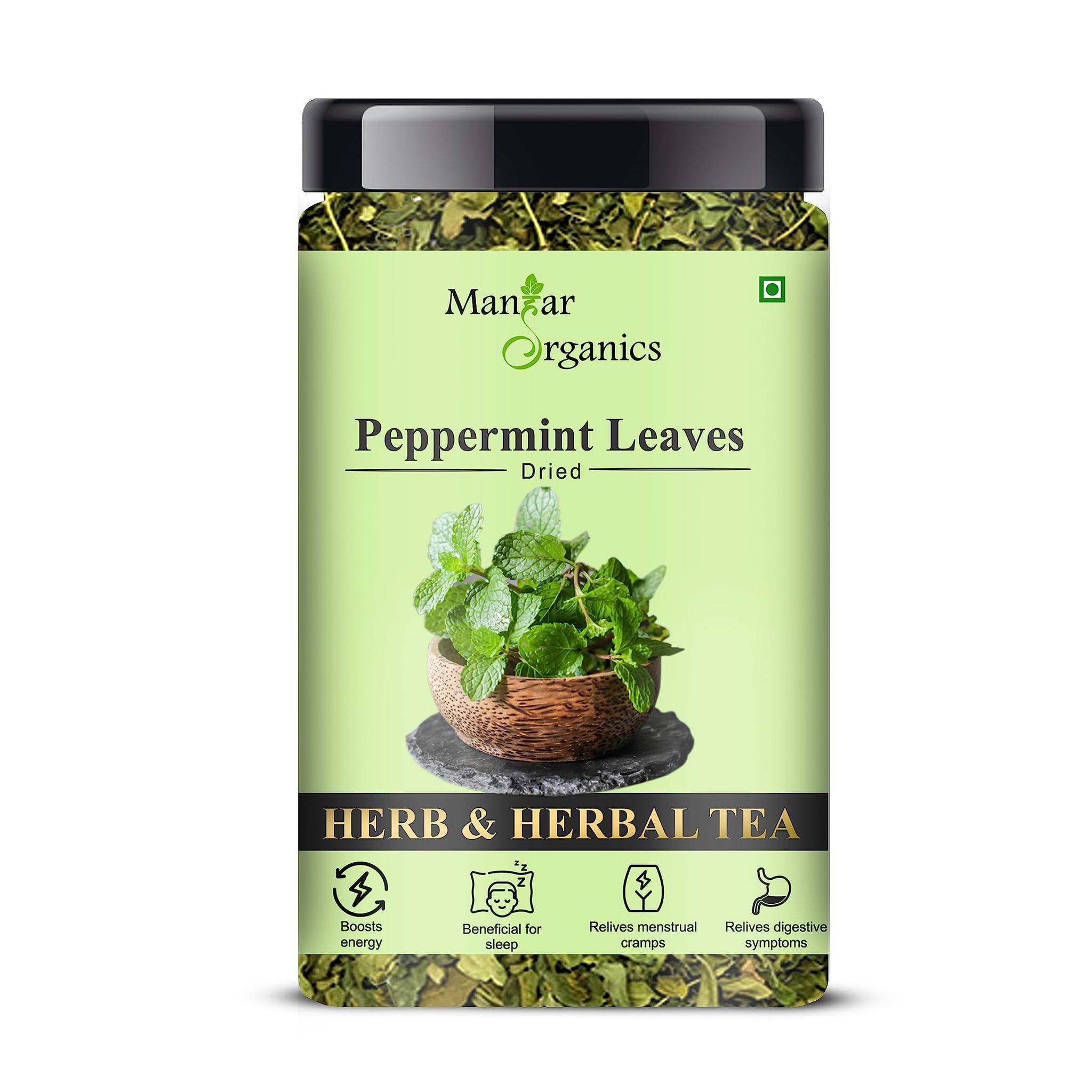 ManHar Organics Dried Peppermint Leaves Jar 125gm| Refreshing Herbal Tea & Culinary Use | 100% Natural & Edible | No Preservatives or Additives
