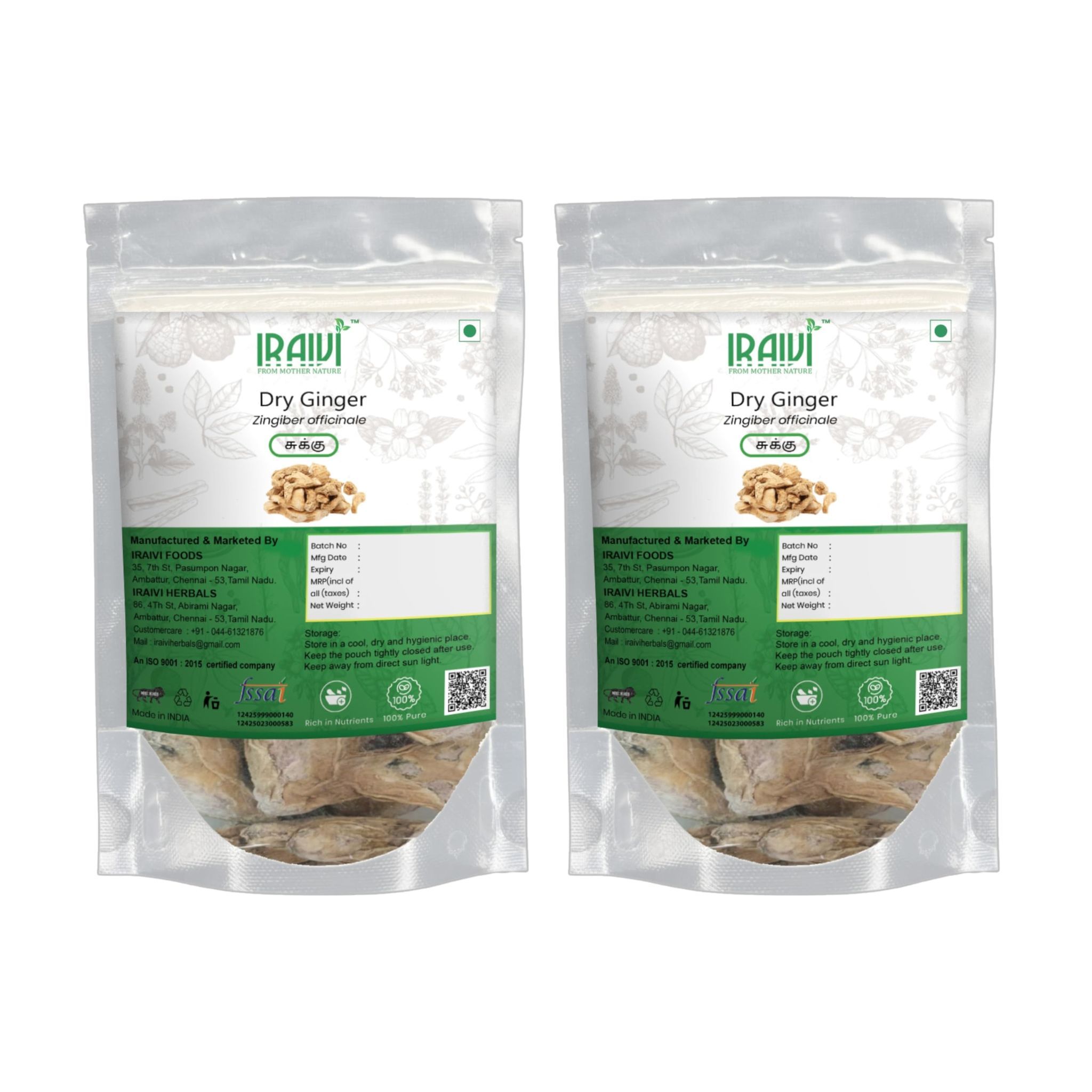 IRAIVI Premium Dry Ginger (Whole) 200g | Sukku | Dry Adrak | Whole Dried Ginger Roots | Natural Digestive & Immune Booster | Soonth | Chukku | 100% Pure For Herbal Tea, Kashayam, Churna