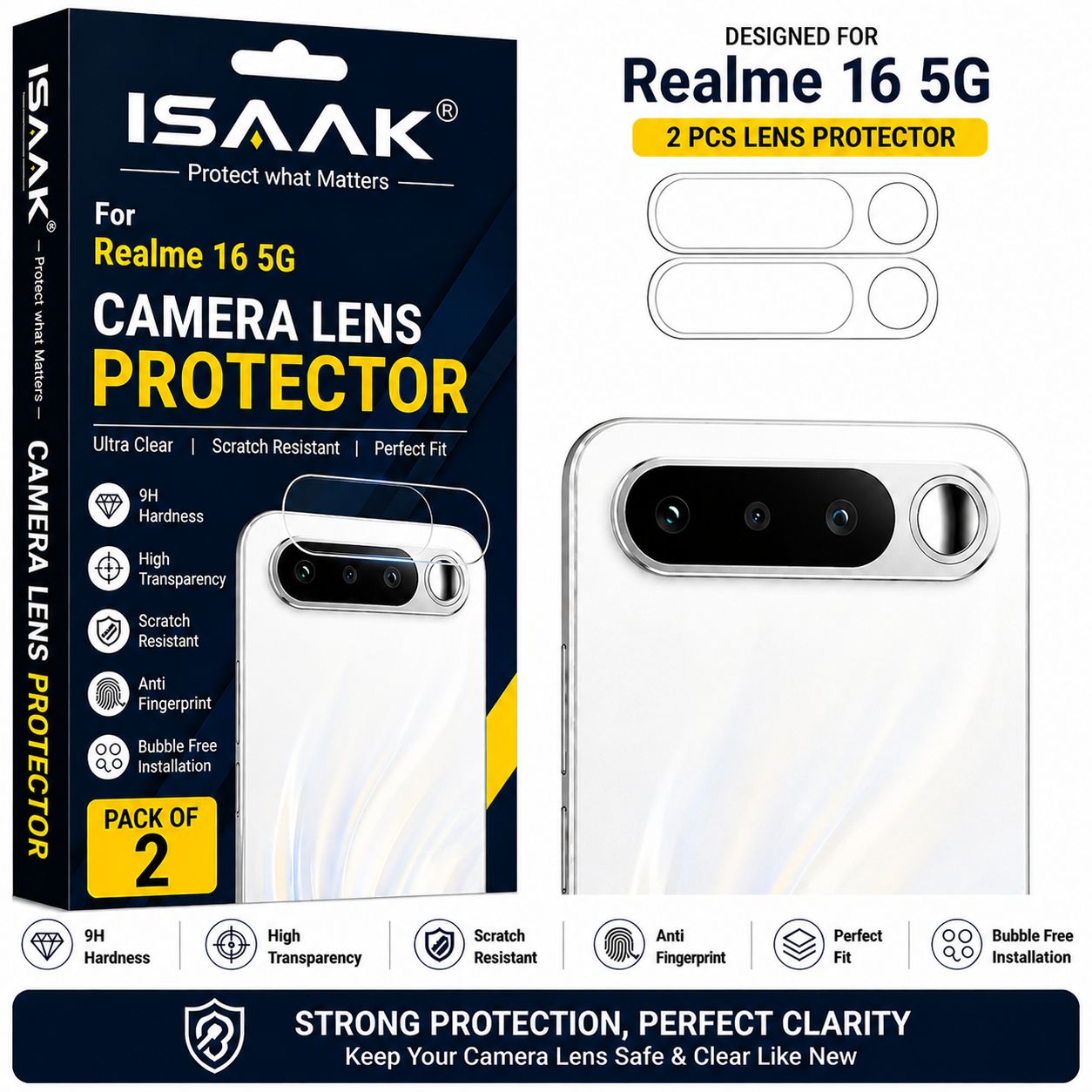 ISAAK Back Camera Lens Protector compatible for Realme 16 5G (Pack of 2)