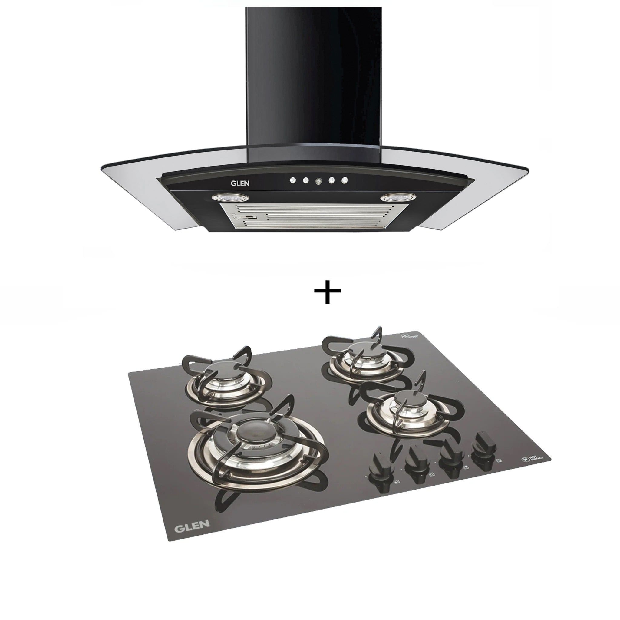 4 Burner Built in Glass Hob (1065 TR) + Chimney 60cm Baffle Filter 1000m3h (6070 JU BL)