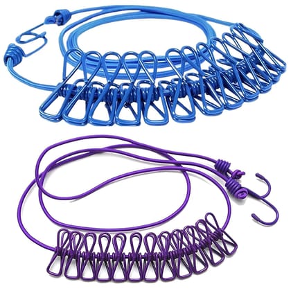 Hanging Cloth Drying Elastic Rope with 12 Clips Hooks for Home Travel Indoor Outdoor Wind-Proof Clothesline | Pack of 2 | Color : Multicolor Hanging Cloth Drying Elastic Rope with 12 Clips Hooks for Home Travel Indoor Outdoor Wind-Proof Clothesline | Pack of 2 | Color : Multicolor