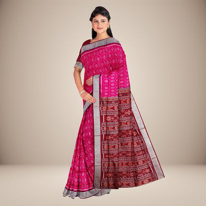 Small Patterned Motifs Barbie Pink Sambalpuri Silk Saree Small Patterned Motifs Barbie Pink Sambalpuri Silk Saree