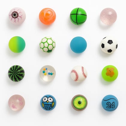 Special Unique Jumping Balls (16 Pieces) � Small Size � 24 mm Diameter � Colorful High-Bounce Rubber Balls � Multi-Design Crazy Bouncy Balls for Entertainment � Indoor/Outdoor Play & Cat