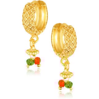 Filigree work Hoop Earring Clip on fancy artificial stone drop Bali Earring for Women and Girls
