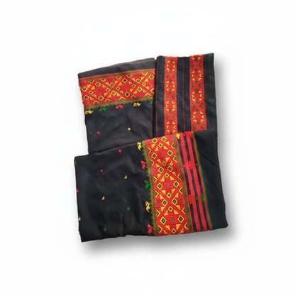 Traditional Black Geometric Border Saree