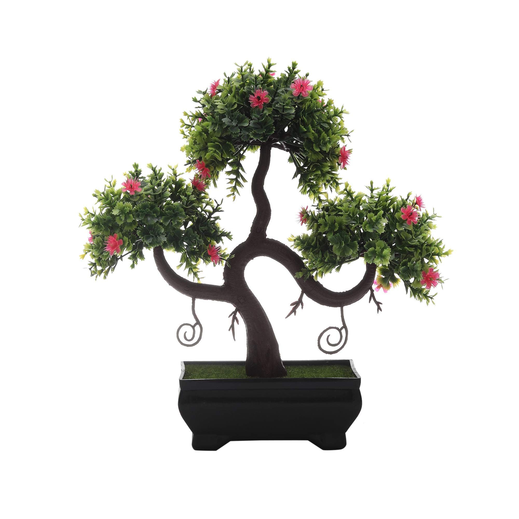 FOLIYAJ Artificial Plant Bonsai Tree with Pot for Home Decor Living Room Office (23 cm x 10 cm x 23 cm, FYJ-BPT-B-SSHPRNDGRNLEVPNKFLW)