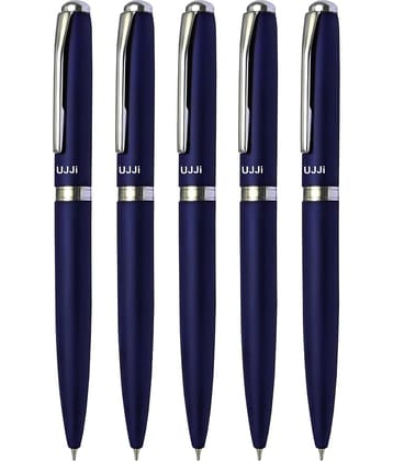 UJJi Blue Color Matte Finish Body Pack of 5 Twist Mechanism (Blue Ink) Metal Ball Pen