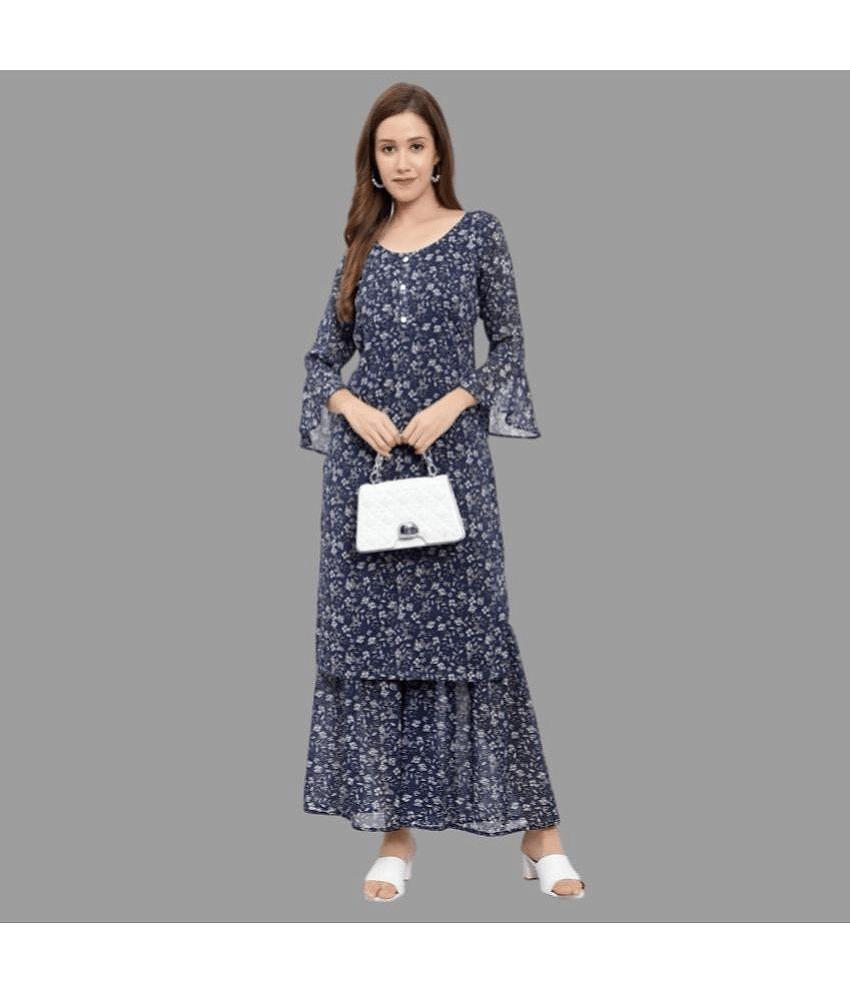 GALWIZ - White Georgette Women's Straight Kurti ( Pack of 1 )