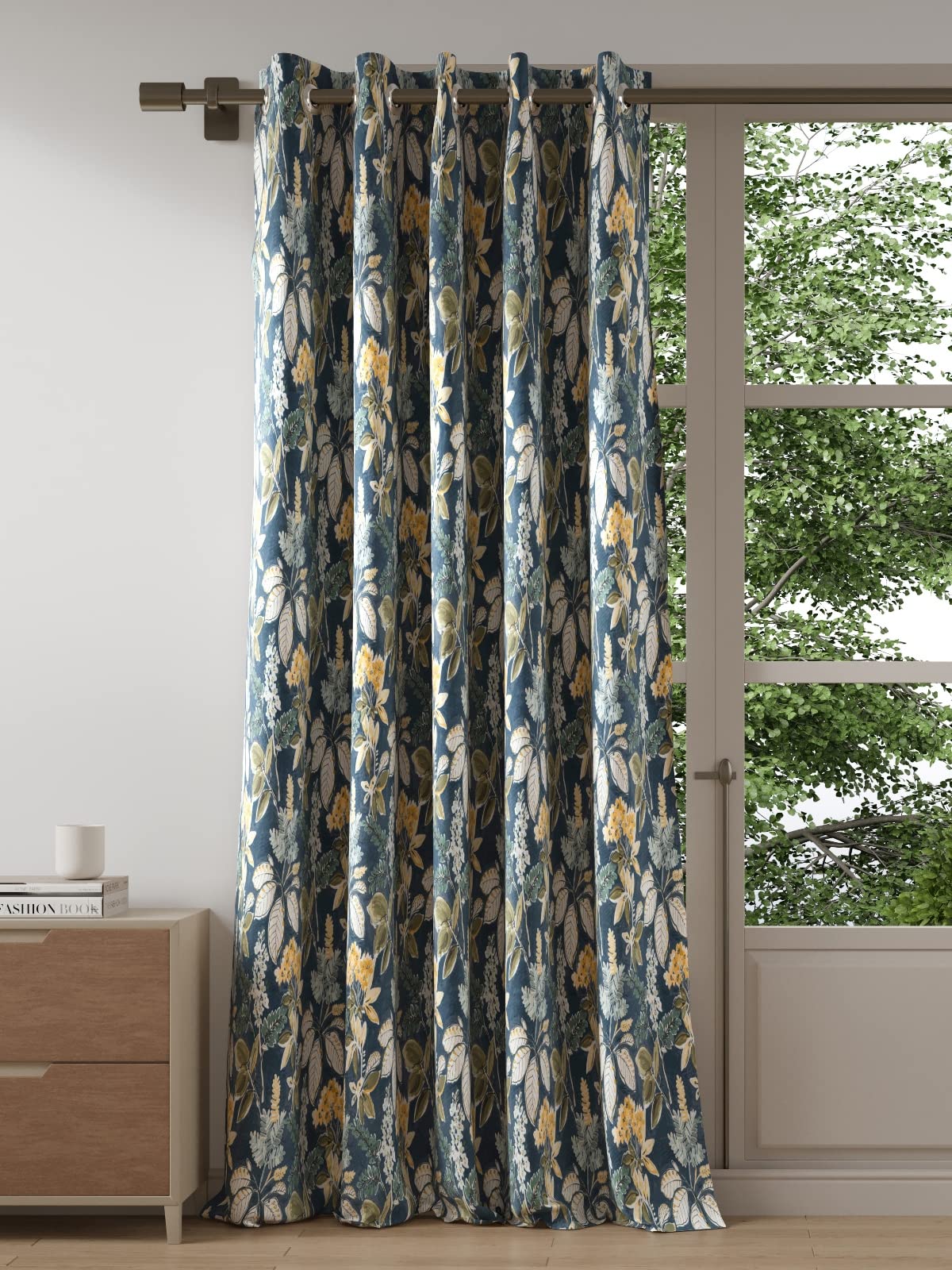 DDECOR - 100% PolyesterLeaves PatternDoor 7 Ft|135 CM X 225 CM| - Blue