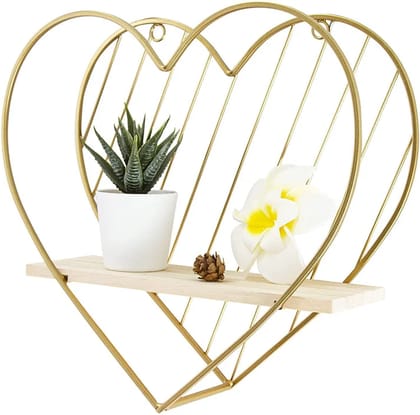 Gold Metal Heart Wall Shelves - Wooden Floating Shelves Gold Metal Heart Wall Shelves - Wooden Floating Shelves
