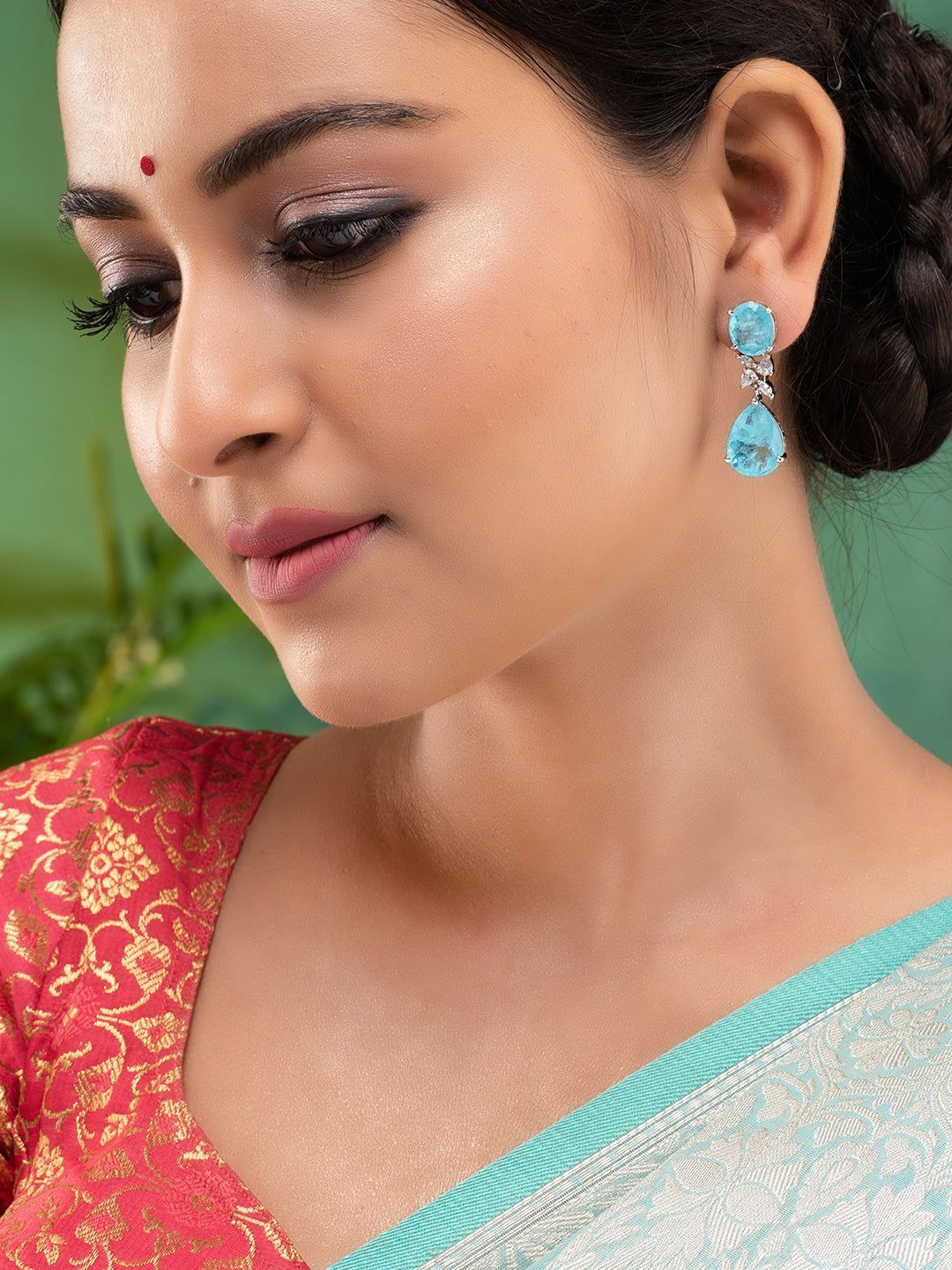 Saraf RS Women Jewellery Turquoise Blue Teardrop Shaped Drop Earrings