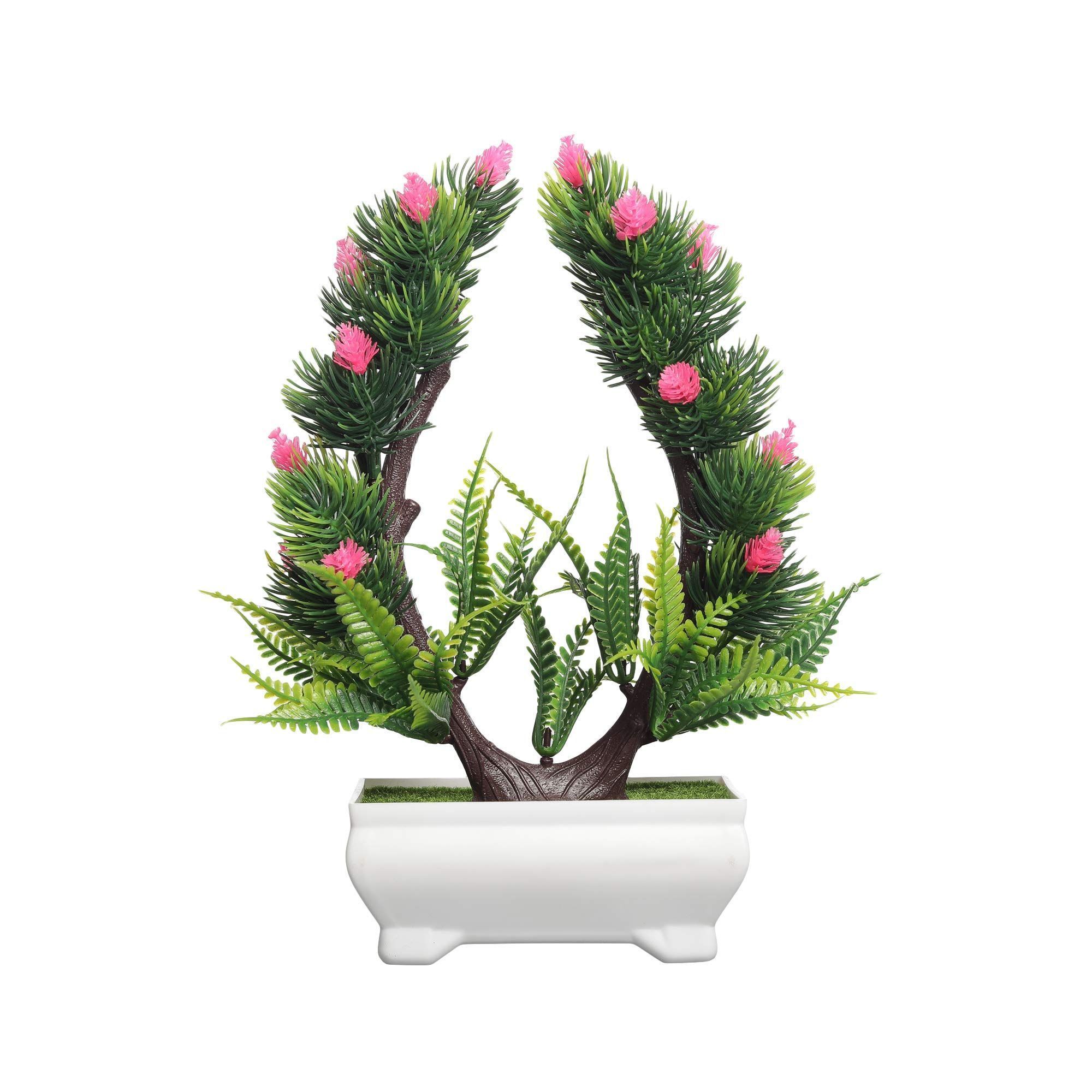 FOLIYAJ Artificial Plant Bonsai Tree with Pot for Home Decor Living Room (23 cm x 10 cm x 23 cm, FYJ-WPT-B-USHPBUSHPNKCON)