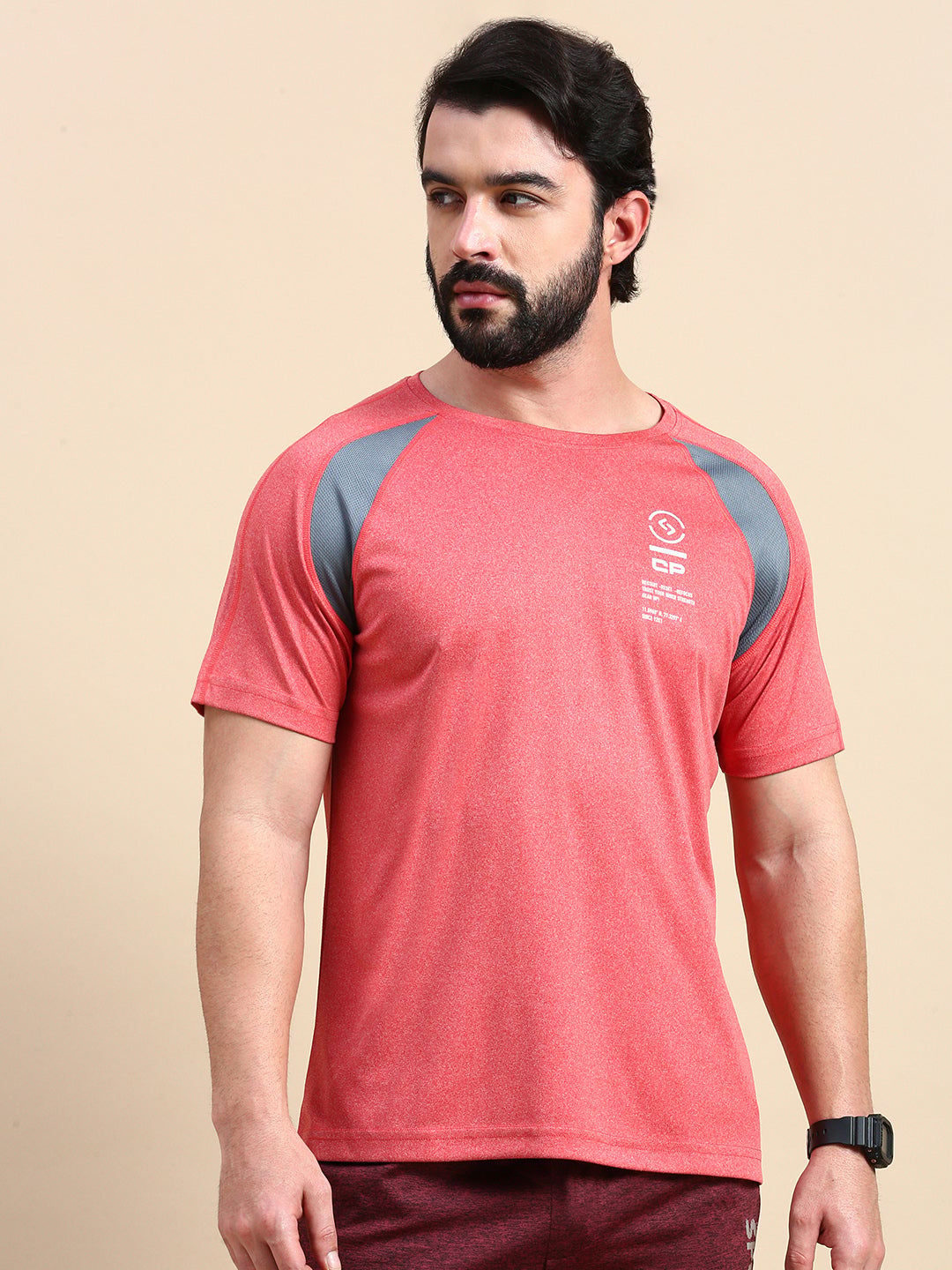 Classic Polo Men's Round Neck Polyester Red Slim Fit Active Wear T-Shirt | GENX-CREW 17B SF C
