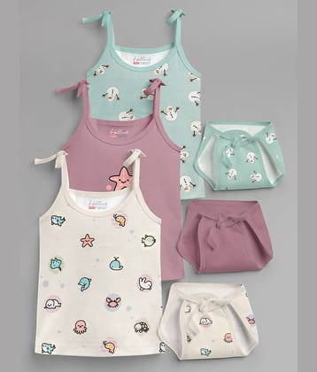 HELLCAT 100% Cotton Strap Open Jhabla T Shirt and Nappy Matching Co-ords Set for Babies - Pack of 3 | Jabla and Langot Set for Babies (Unisex, 0-6 Month)_Cream_Brown_Green_0-6Months