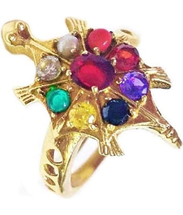 Rudra Divine Navratan Tortoise Ring Gold Plated With With Real Semi-Precious stone