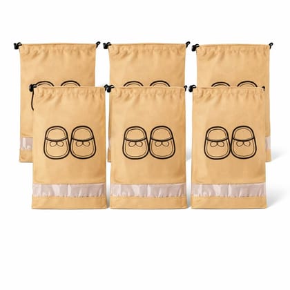 The Drape Desi Transparent Beige color Shoe Bag for Travel & Storage – Dustproof Rose Pink Shoe Cover Pouch for Men & Women | Shoe Organizer for Luggage & Wardrobe (Pack of 6)