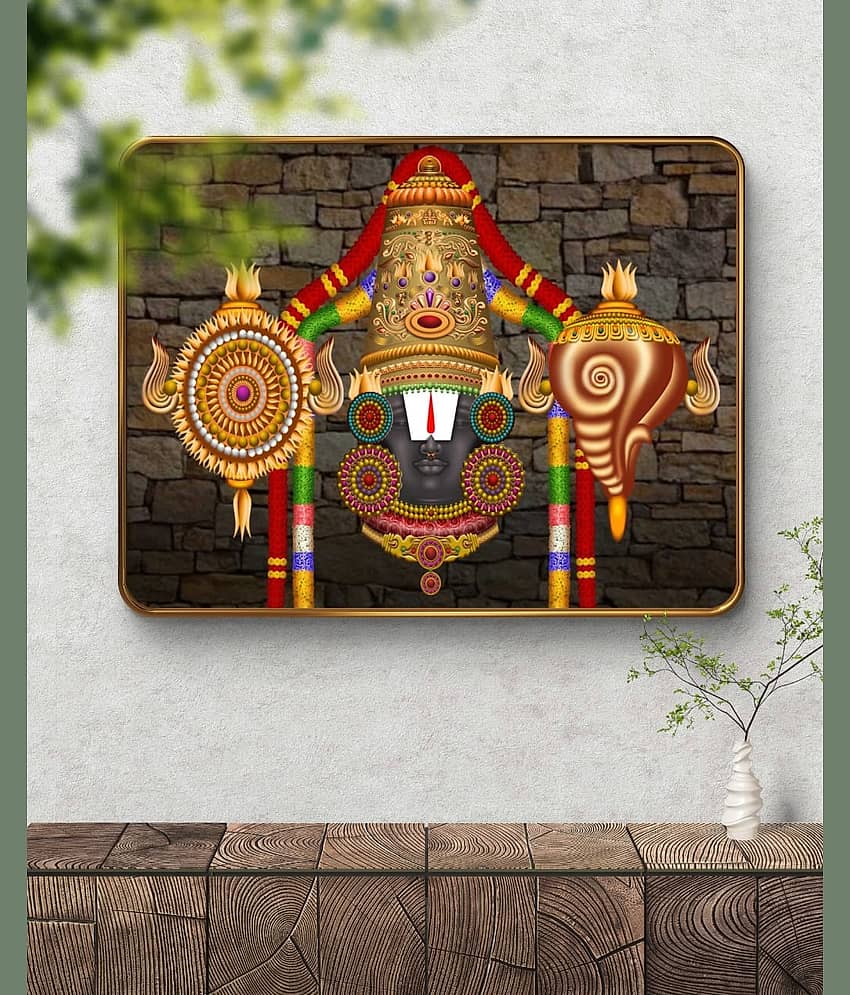 SAF Lord Venkateswara Balaji Wall Painting | Golden Frame Sparkle Laminated MDF Poster | Tirupati Balaji Temple Art for Home Temple Pooja Room | Hindu God Spiritual Wall Decor