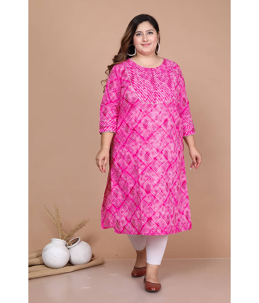 Avnii Cotton Printed Straight Women's Kurti - Pink ( Pack of 1 )