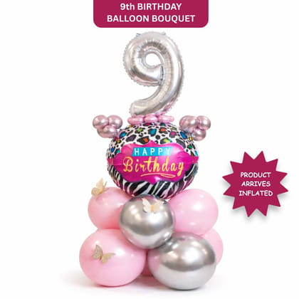 Designer Pink & Silver Balloon Bouquet Arrangement with 3D Butterflies for 9th Birthday