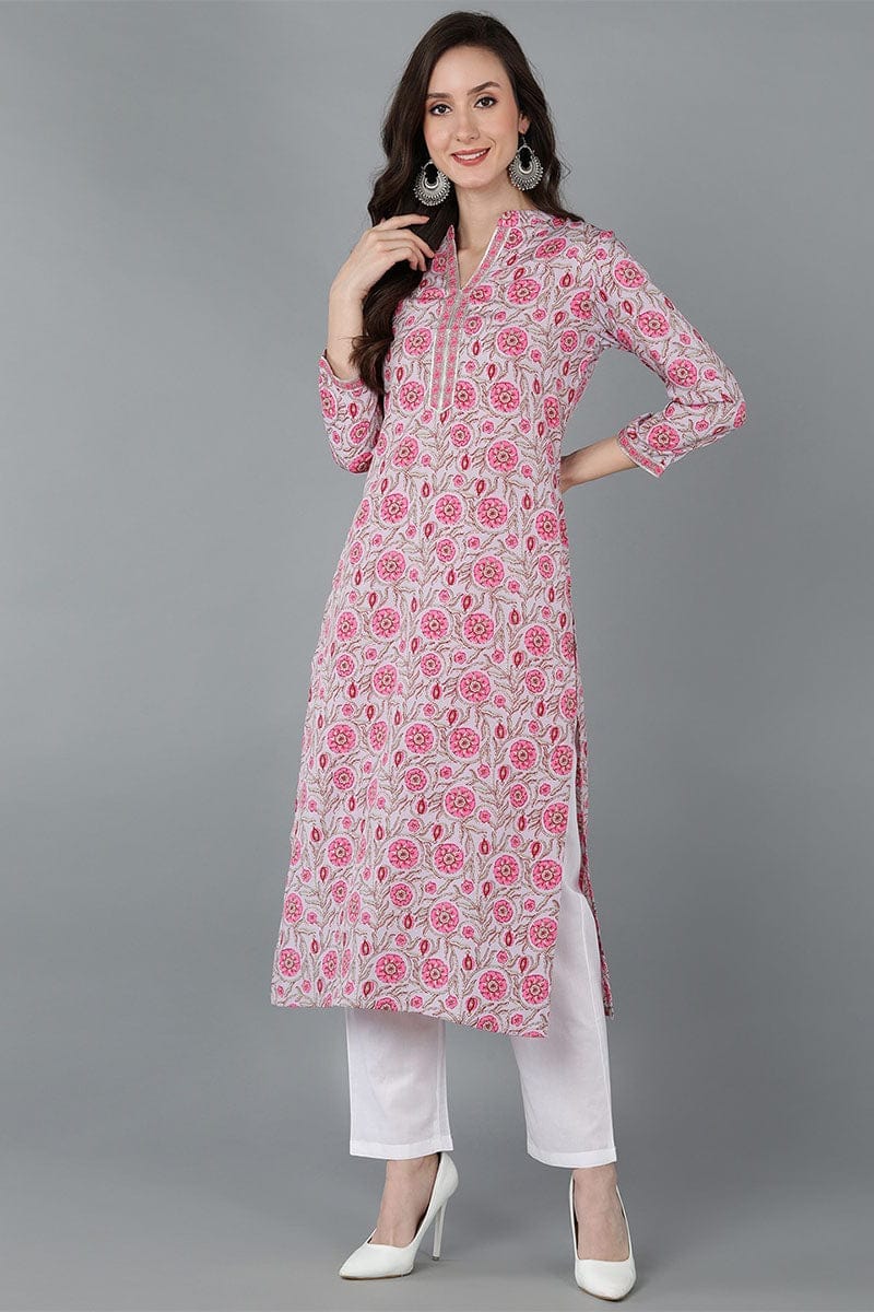 Pink Poly Crepe Straight Kurta VCK8855