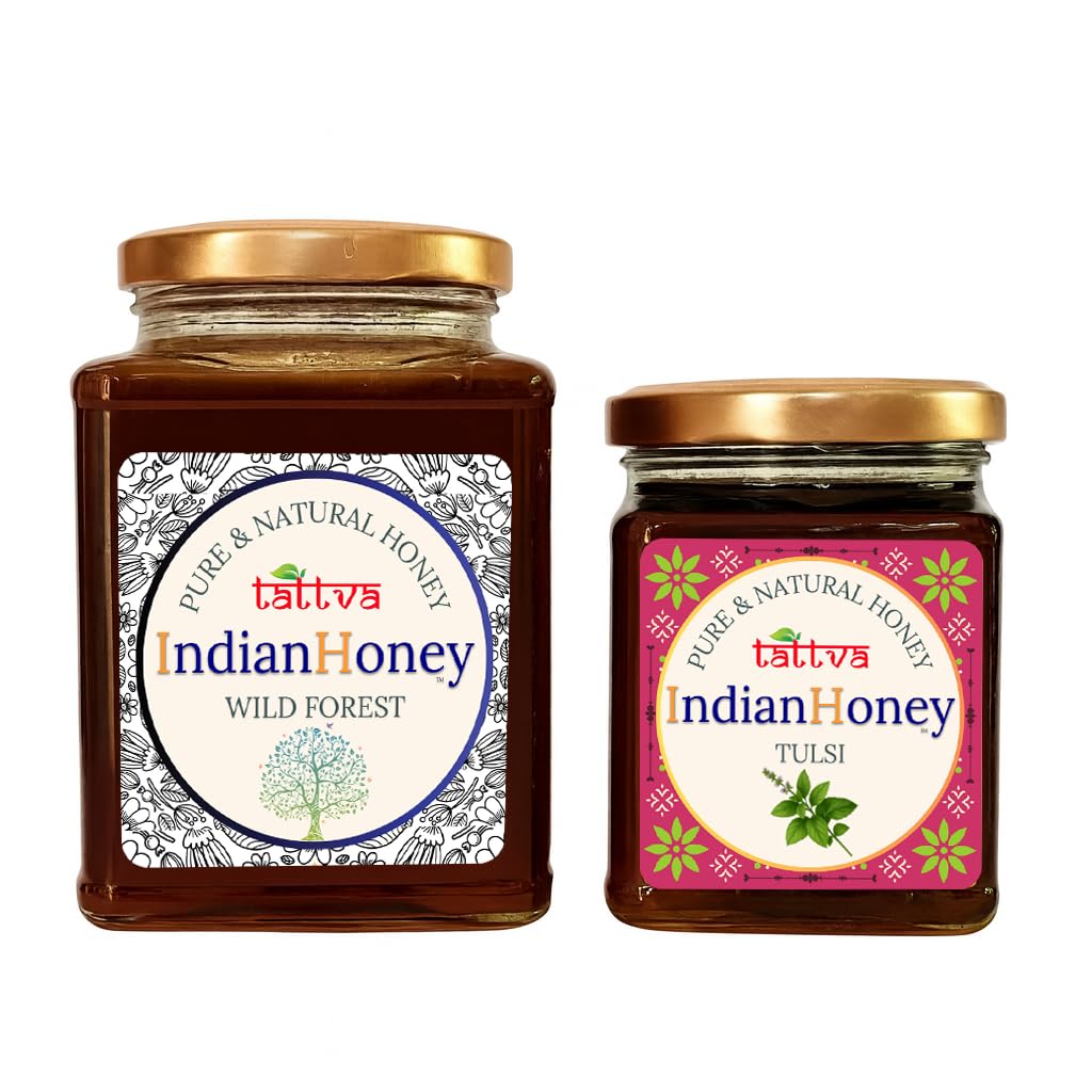 IndianHoney Wild Forest Honey & Ayurvedic & Stress-Relief Tulsi Infused Honey Combo Pack (500gm & 230gm) Wild Forest & Tulsi