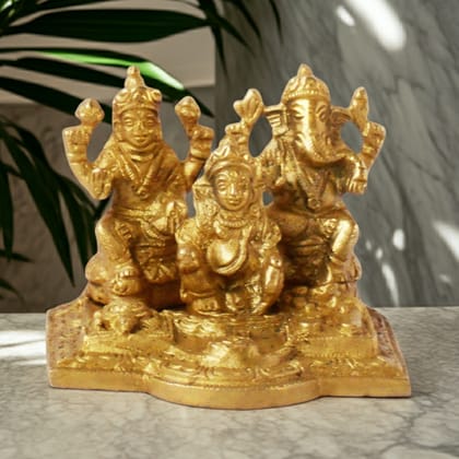 Brass Ganesh Laxmi & Kuber Ji Idol - Divine God Idol Showpiece, Height : 2.8 Inch (BSMAS1115 C)