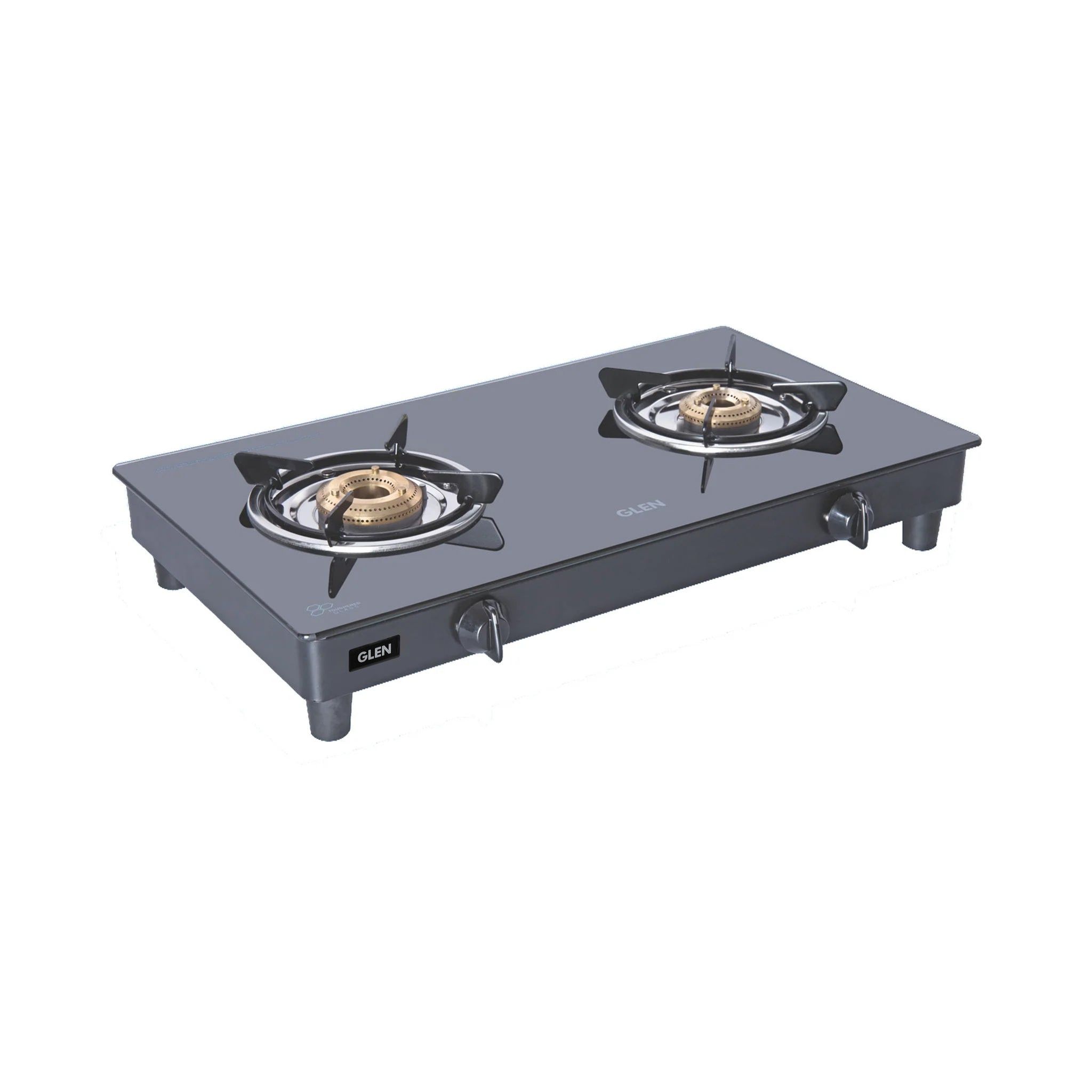 2 Burner Glass Gas Stove Extra Large with Brass Burner Black (CT1020GTXLBBBL)