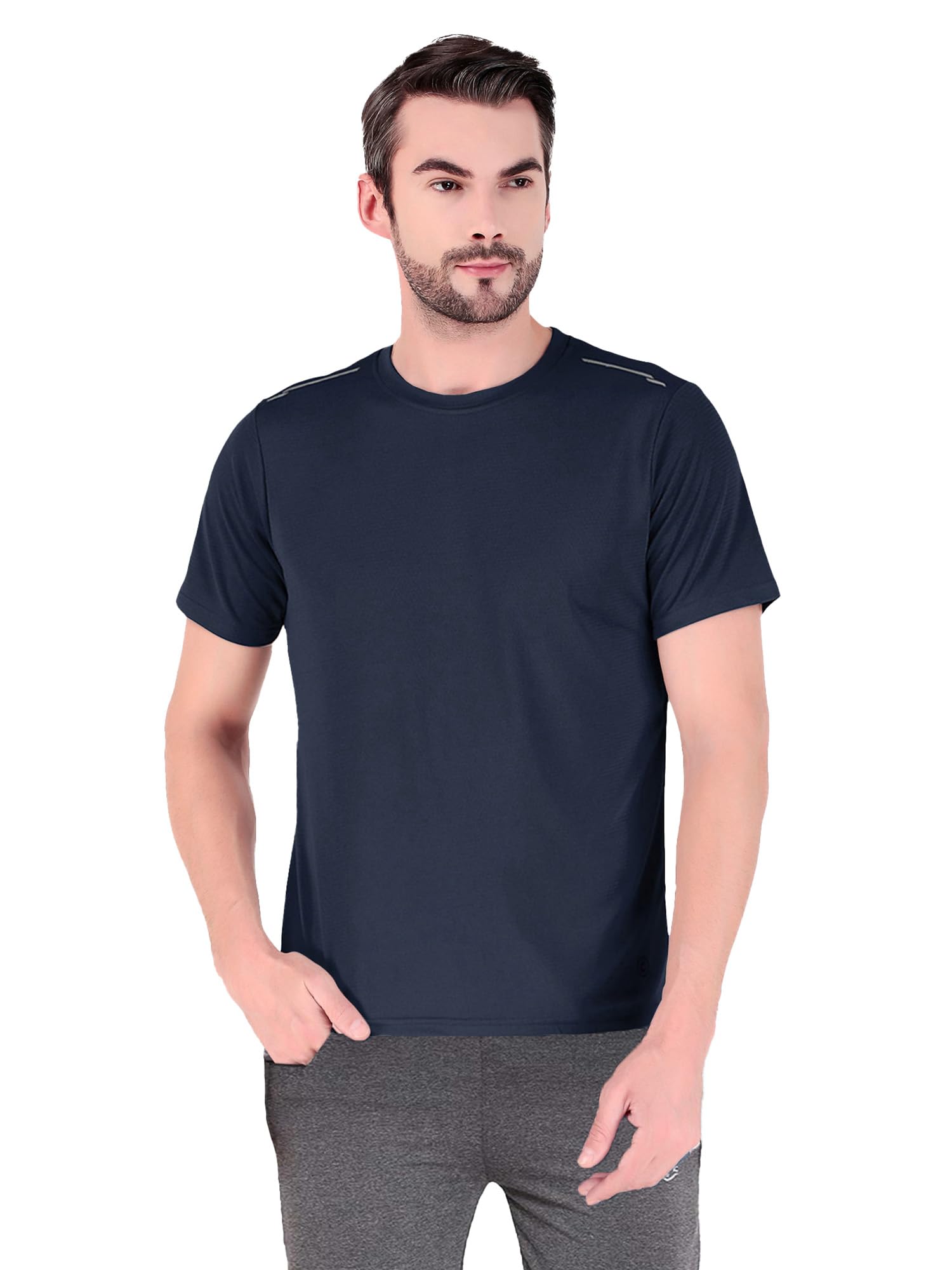 Freecultr Men's Activewear Sports T-Shirt Quick Dry Half Sleeve Plain Soft & Stylish Polyster Dry Fit Gym Workout Running Casualwear T Shirts for Man  Pack of 1-Navy