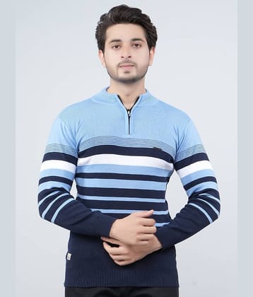 FEVERFEW Cotton Blend V-Neck Men's Full Sleeves Pullover Sweater - Light Blue ( Pack of 1 )