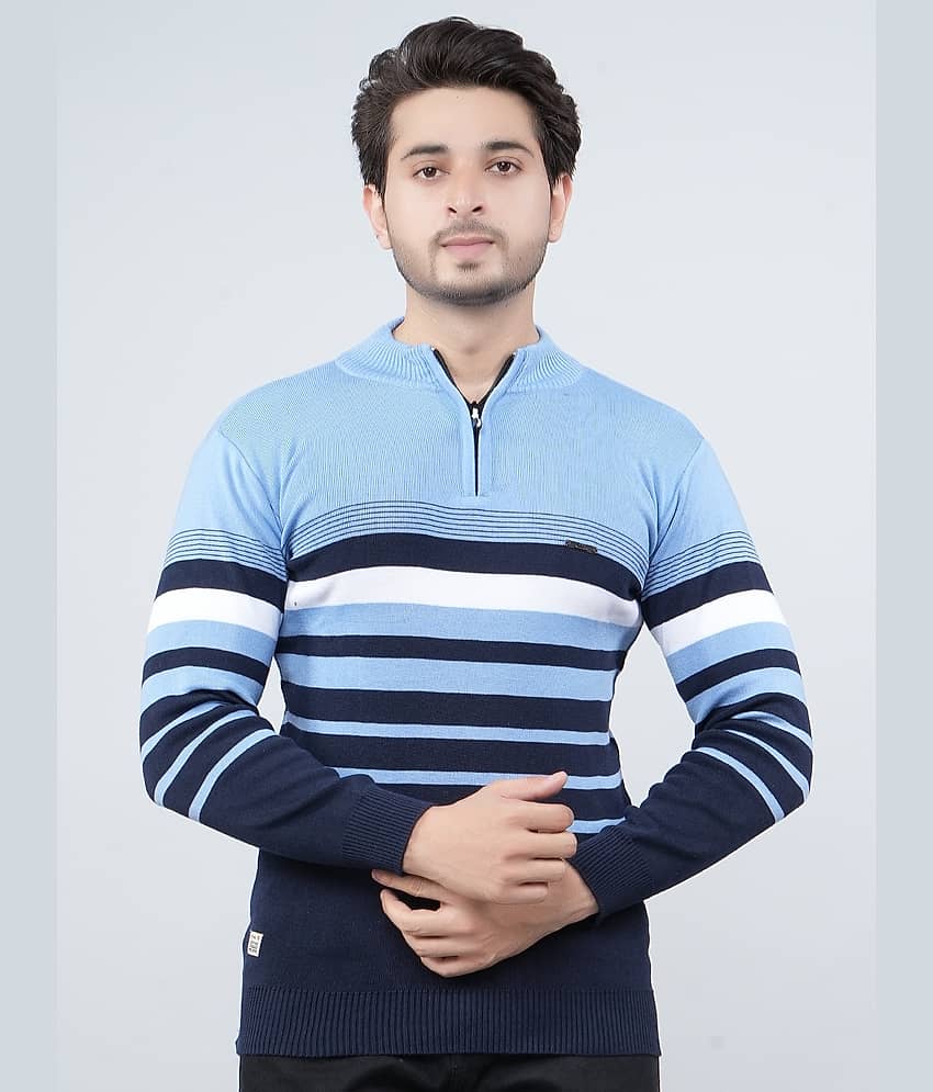 FEVERFEW Cotton Blend V-Neck Men's Full Sleeves Pullover Sweater - Light Blue ( Pack of 1 )