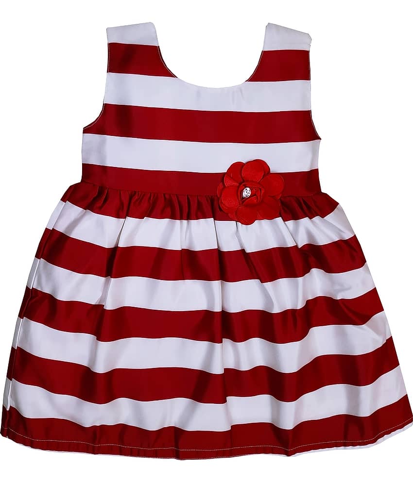 LITTLE PANDA Baby Girls Satin Frocks ( Red )